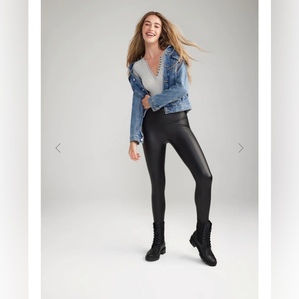 Yummie- Black Faux Leather Shaping Leggings SM
